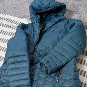 Teal Quilted Hooded Puffer Coat